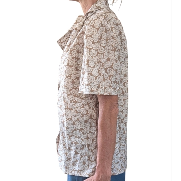 Vintage Alicia Floral Retro Short Sleeve Neck Tie Coquette Girl Blouse Size S - Picture 3 of 9